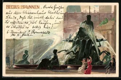 Künstler-AK Heinrich Kley: Berlin, Begas Brunnen mit jungen Damen
