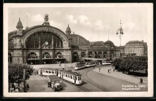 AK Frankfurt a. M., Hauptbahnhof mit Strassenbahnen