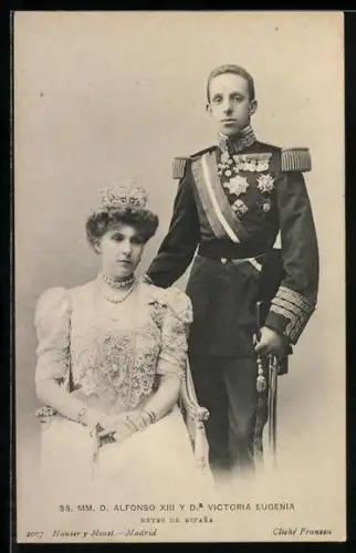 AK D. Alfonso XIII. und Victoria Eugenia, Königspaar von Spanien