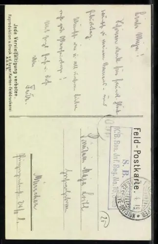 AK Ostern 1915 in Feindesland, deutscher Ulane steckt Blumenstrauss an Flurkreuz am Wegesrand, Pferd