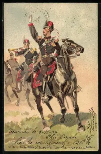 Künstler-AK sign. Louis Geens: Armée Belge, Artillerie