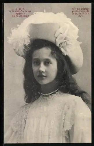 AK Portrait von Grossherzogin Marie Adelaide mit Hut