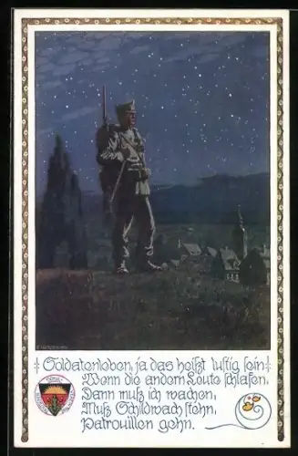 Künstler-AK Ernst Kutzer: AK Deutscher Schulverein Nr. 663: Soldat in der Nacht
