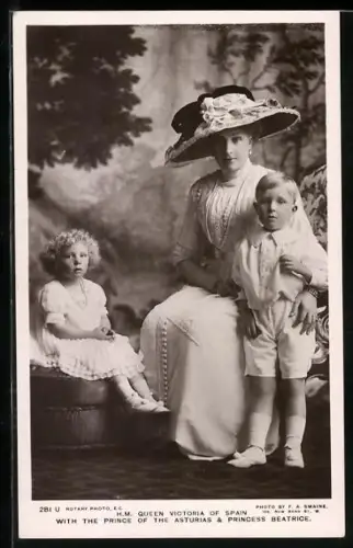 AK H. M. Queen Victoria of Spain with the Prince of the Asturias & Princess Beatrice