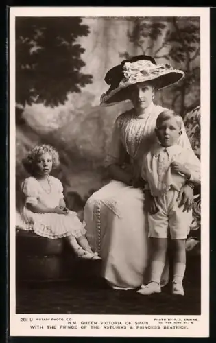 AK H. M. Queen Victoria of Spain with the Prince of the Asturias & Princess Beatrice