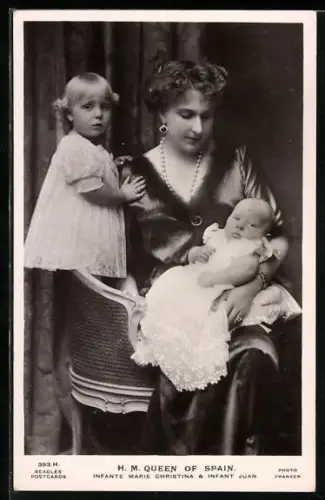 AK Queen Victoria Eugenie of Spain with Princess Maria Christina and Prince Juan