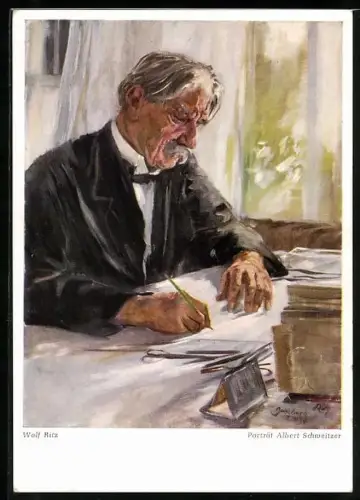 Künstler-AK sign. Wolf Ritz: Porträt Albert Schweitzer