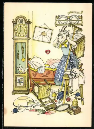 AK Reklame für Idanthrenfarbige Kleidung mit dem siebenten Geisslein das sich vor dem Wolf versteckt hat