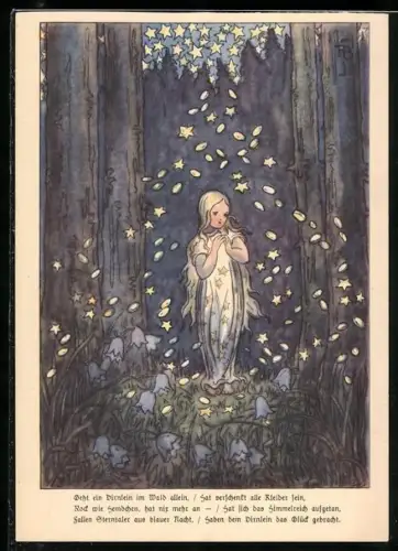 AK Geht ein Dirnlein im Wald allein, hat verschenkt alle Kleider sein..., Märchen vom Sterntaler