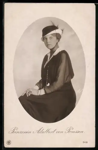 AK Prinzessin Adalbert von Preussen mit Schmuck und Hut