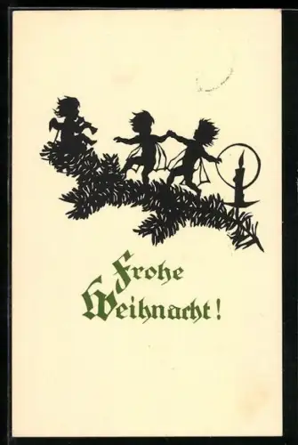 Künstler-AK Georg Plischke: Frohe Weihnacht, drei Engel tanzen auf einem Tannenzweig