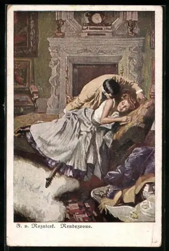 Künstler-AK Ferdinand von Reznicek: Liebhaber beim Rendezvous mit seiner Geliebten