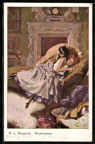 Künstler-AK Ferdinand von Reznicek: Liebhaber beim Rendezvous mit seiner Geliebten