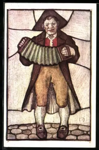 Künstler-AK Heinz Schiestl: Ziehharmonikaspieler