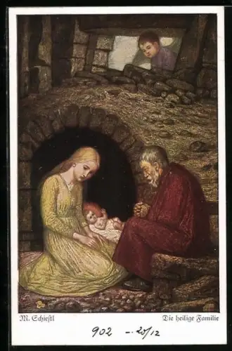 Künstler-AK Matthäus Schiestl: Die heilige Familie rastet auf der Flucht