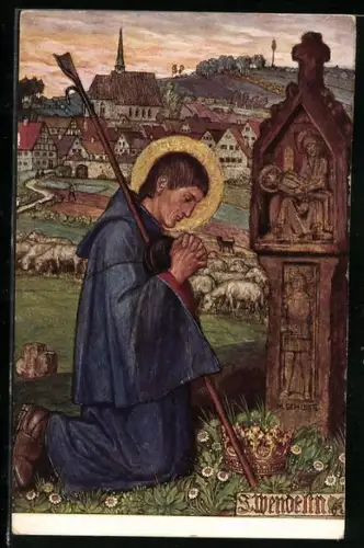 Künstler-AK Matthäus Schiestl: S.Wendelinus, Pastor beim Betten