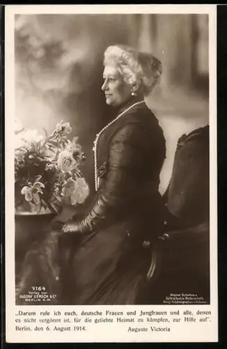 AK Kaiserin Auguste Victoria von Preussen mit Perlenkette