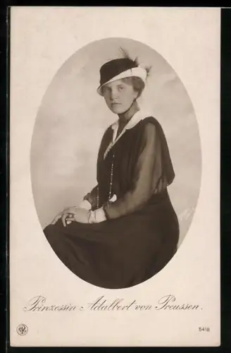 AK Prinzessin Adalbert von Preussen mit Schmuck und Hut