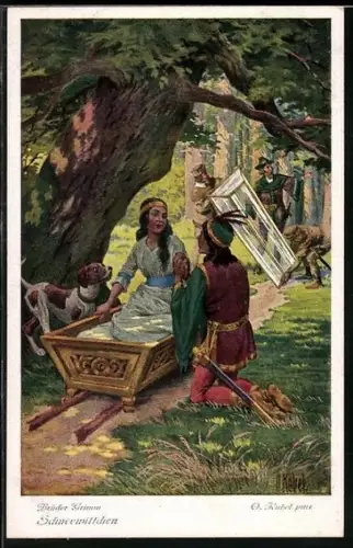 Künstler-AK Otto Kubel: Prinz kniet am Sarg des gerade eben aufgewachten Schneewittchens