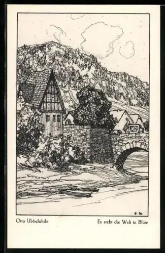 Künstler-AK Ubbelohde: Es steht die Welt in Blüte, Partie an einem Fluss