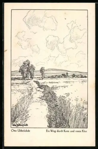 Künstler-AK Ubbelohde: Ein Weg durch Korn & roten Klee