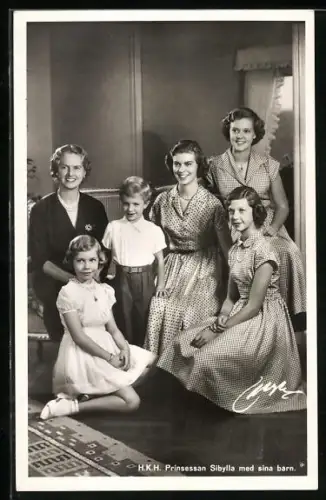 AK Prinzessin Sibylla von Schweden mit ihren Kindern