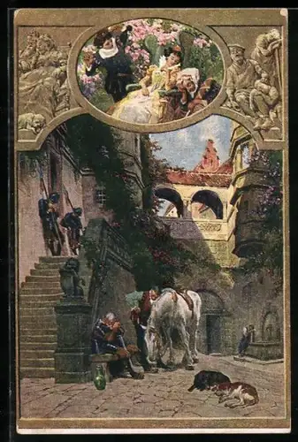 Künstler-AK P. Hey: Dornröschen, Schlafende am Hof