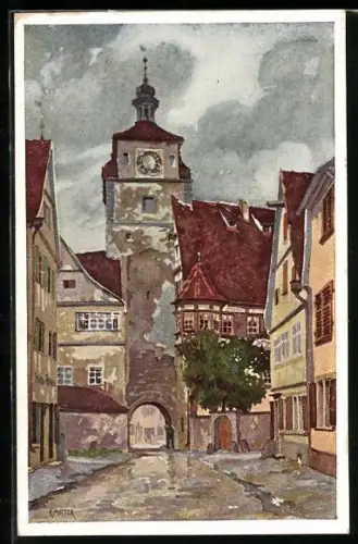 Künstler-AK Karl Mutter: Rothenburg o. T., Strassenpartie am Weissen Turm