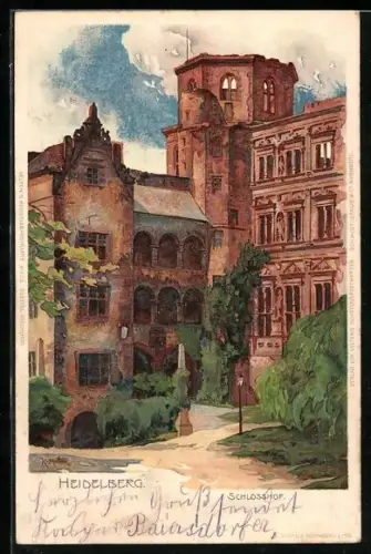 Künstler-AK Hannes Petersen: Heidelberg, Schlosshof