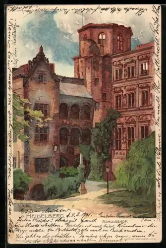 Künstler-AK Hannes Petersen: Heidelberg, Schlosshof