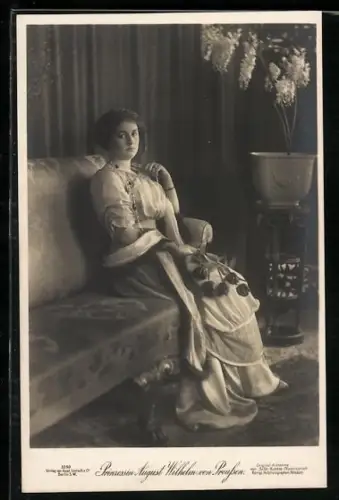 AK Prinzessin August Wilhelm von Preussen leicht Bekleidet mit Rose