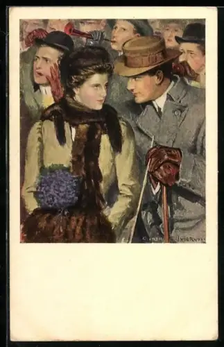 Künstler-AK Clarence F. Underwood: Paar in einer Menschenmenge