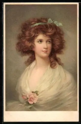 Künstler-AK M. Munk Nr. 620: Junge Frau mit Locken und grünem Haarband