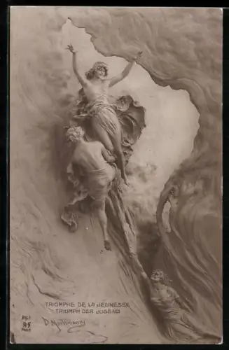 Künstler-AK Domenico Mastroianni: Triumph der Jugend, Greisin und emporsteigendes Mädchen