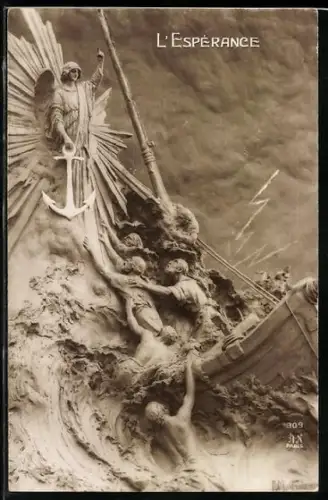 Künstler-AK Domenico Mastroianni: L`Esperance, Schutzpatron rettet Fischer in Seenot