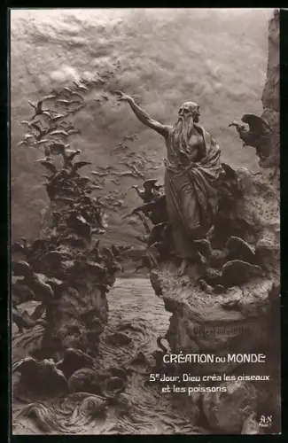 Künstler-AK Domenico Mastroianni: Schöpfung 5. Tag, Gott erschafft Vögel und Fische