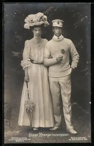 AK Kronprinz Wilhelm von Preussen und Gattin in weiss gekleidet