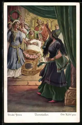 Künstler-AK Otto Kubel: Dornröschen wird von der 13. weisen Frau verflucht