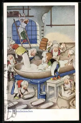 Künstler-AK F.Baumgarten: Die Heinzelmännchen, In der Backstube