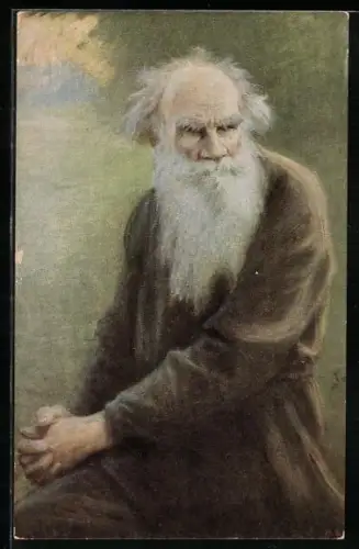 Künstler-AK Leo Tolstoi, Portrait als Greis