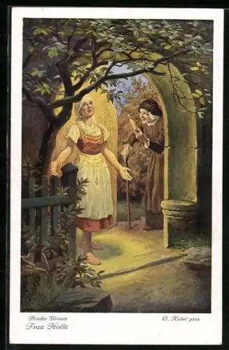 Künstler-AK Otto Kubel: Szene aus dem Märchen Frau Holle, Goldregen