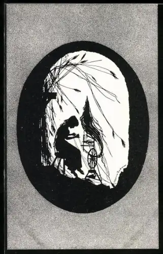 AK Rumpelstilzchen, Mädchen an Spinnrad, Silhouette