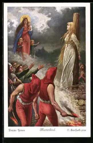 Künstler-AK Oskar Herrfurth: Brüder Grimms Marienkind: Über die verstockte Königin wurde nun Gericht gehalten ...
