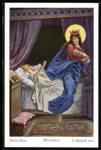 Künstler-AK Oskar Herrfurth: Marienkind, Maria entwendet das Kind der Königin