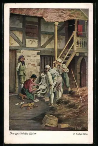 Künstler-AK Otto Kubel: Szene aus Der gestiefelte Kater, Schuhmacher nimmt Mass