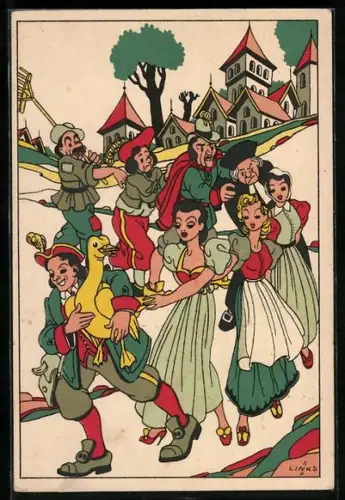 Künstler-AK Karel L. Links: Die goldene Gans