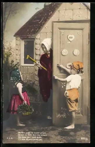 AK Hänsel und Gretel am Hexenhaus, Märchen
