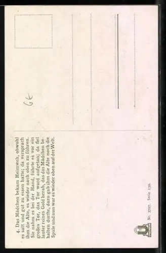 Künstler-AK Otto Kubel: Frau Holle, Das Mädchen wird mit Gold beschenkt