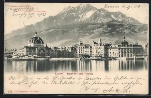 AK Luzern, Bahnhof und Pilatus