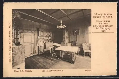 AK Rorschacherberg, Schlafzimmer aus dem Schloss Wiggen im Schweiz. Landesmuseum Zürich, Innenansicht